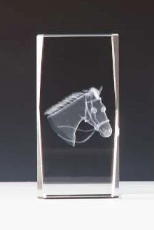 3D-crystal glass block Horse