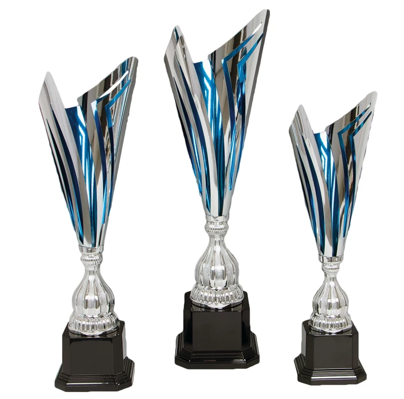 Moderne Pokale Metall 6 Größen Silber Blau