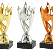 3 Moderne Pokale in Gold Silber und Bronze