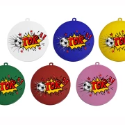 Farbige Fußballmedaillen mit UV-Druck Weiß Blau Gelb Grün Rot Pink