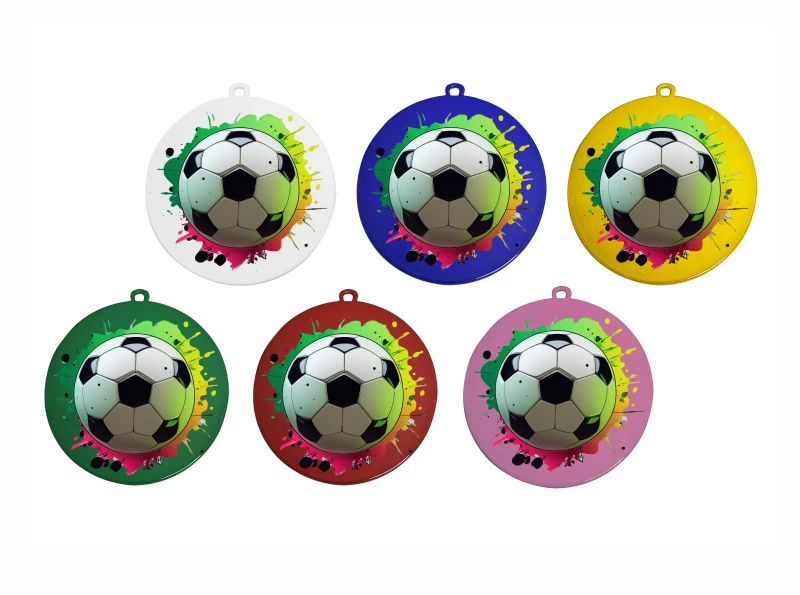 Farbige Fußballmedaillen mit UV-Druck  Rose in rot und blau