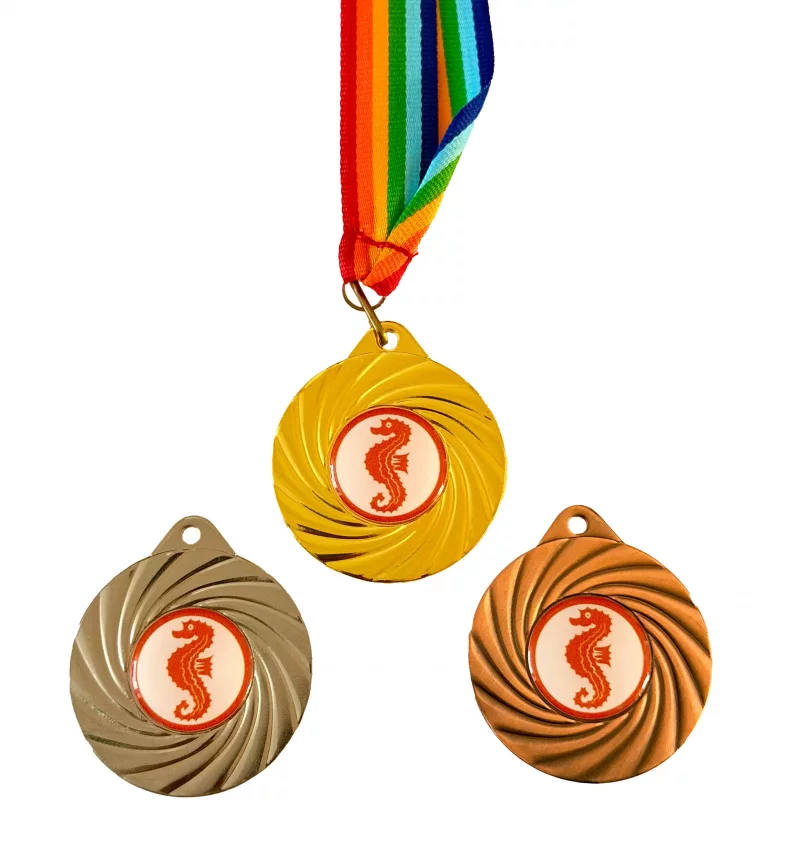 Seepferdchen-Medaille Ø 50mm gold silber bronze