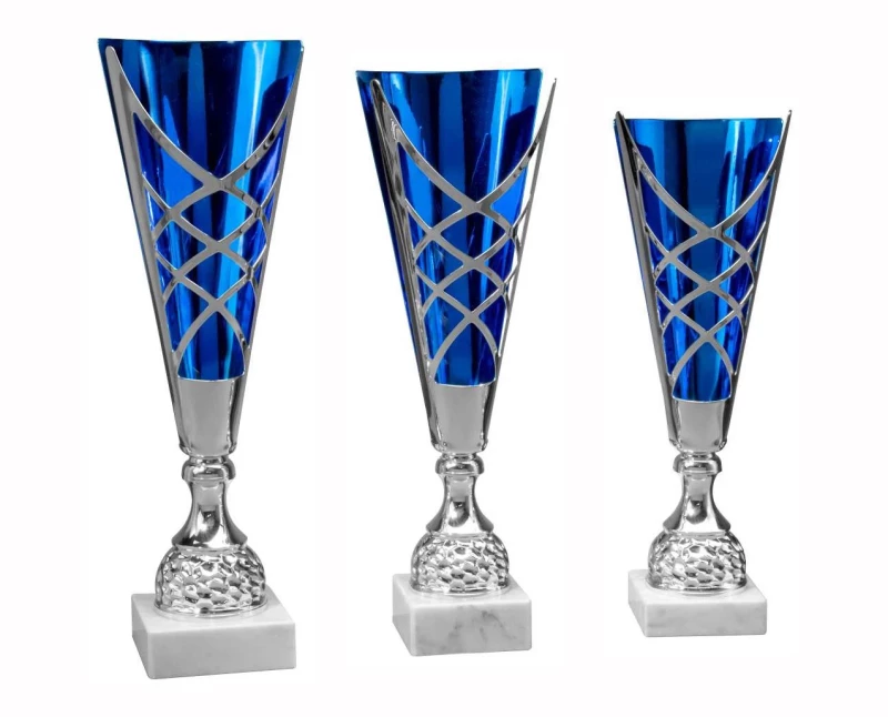 Moderne Pokale Metall silber blau