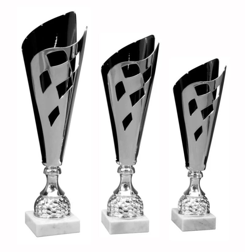 Moderne Pokale Metall 3 Größen Silber Schwarz Motorsport