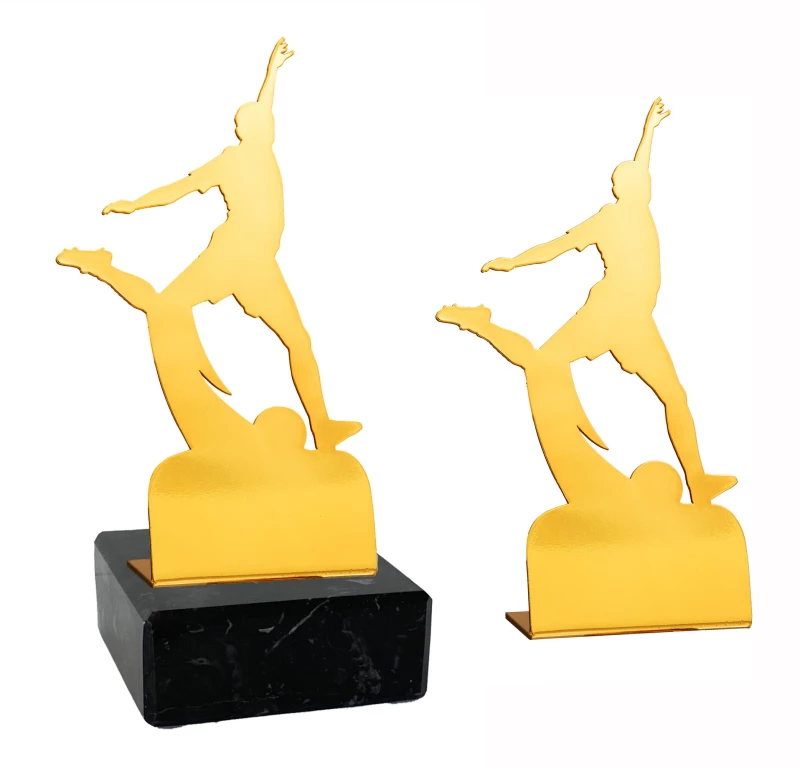 Metallständer Fußballspieler gold